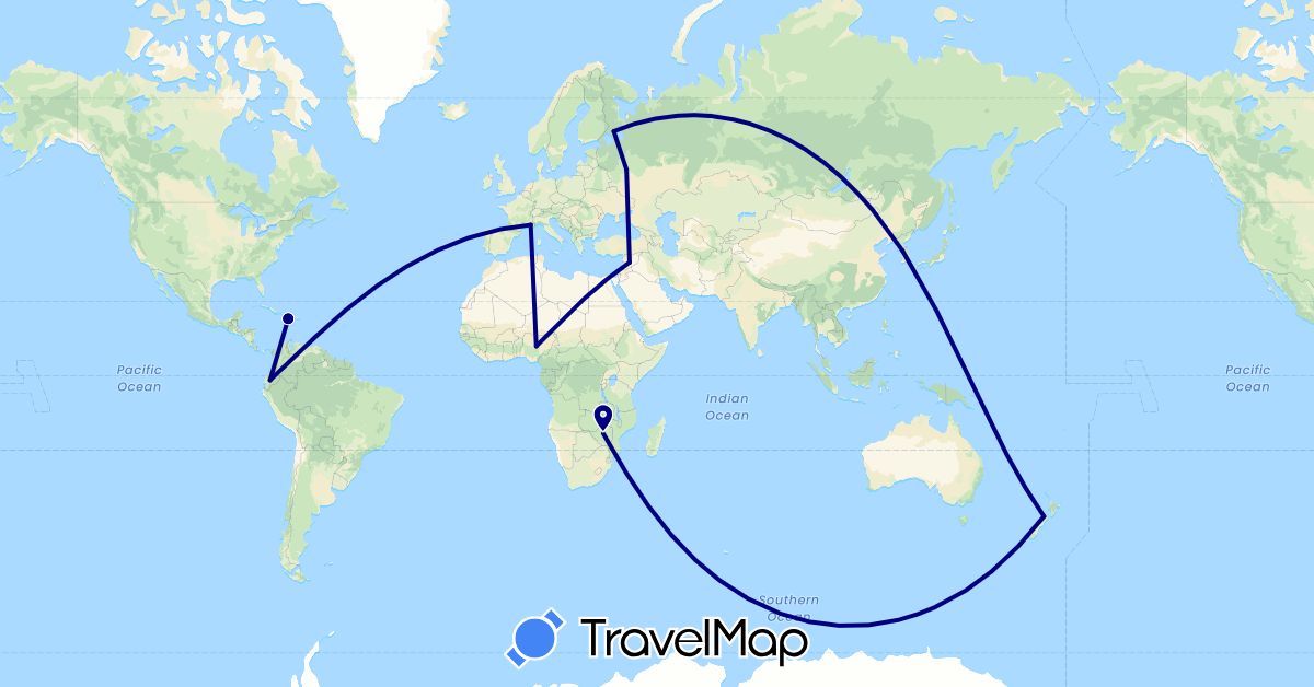 TravelMap itinerary: driving in Ecuador, France, Haiti, South Korea, Nigeria, New Zealand, Russia, Syria, Zimbabwe (Africa, Asia, Europe, North America, Oceania, South America)